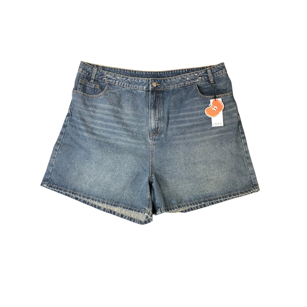 Cider Denim Shorts Womens 3XL Plus Blue High Rise Wide Leg Metal Hardware 0040